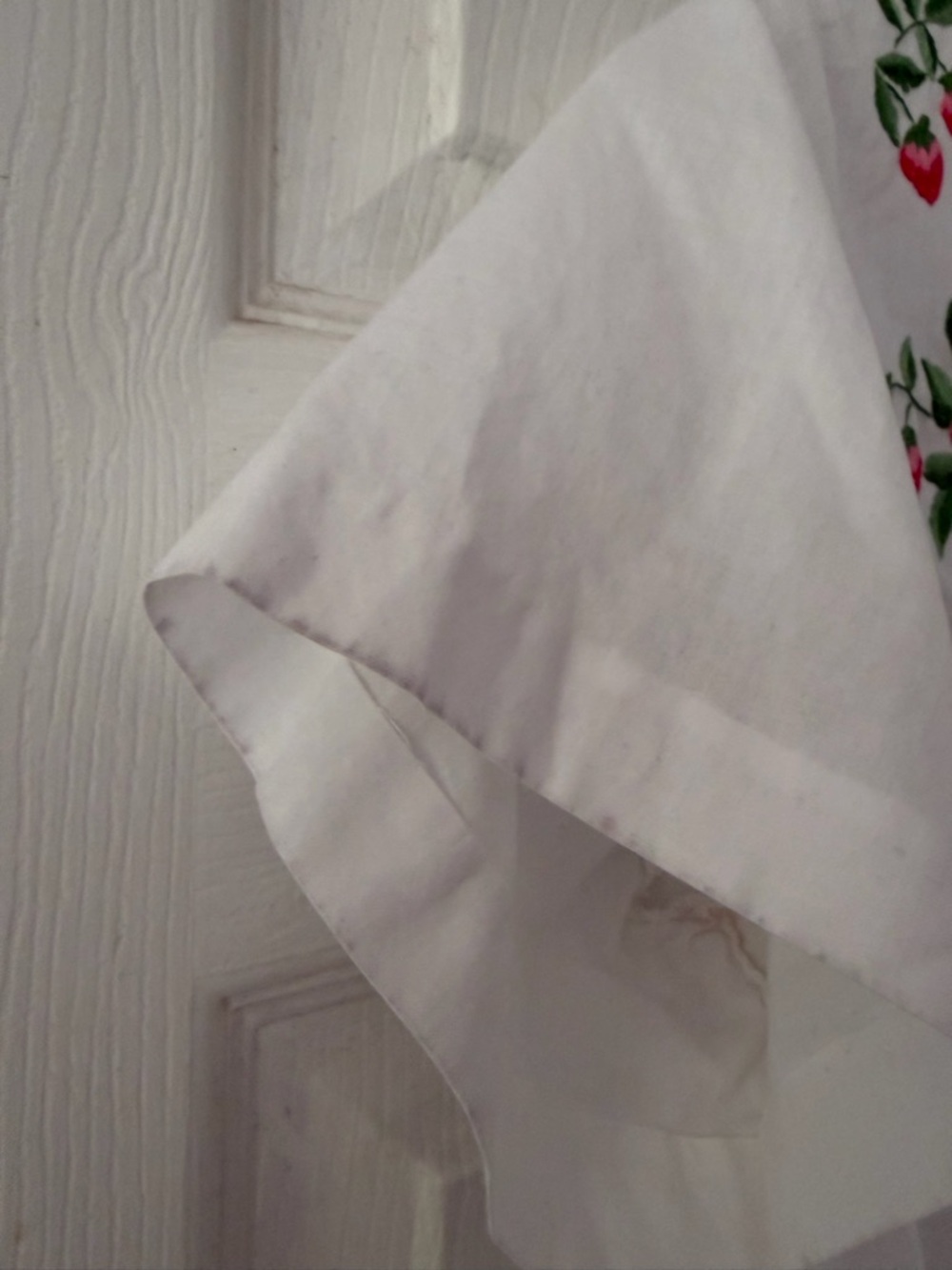 White Button-Up Blouse with Red Strawberry Embroidery - Picture 6 of 7